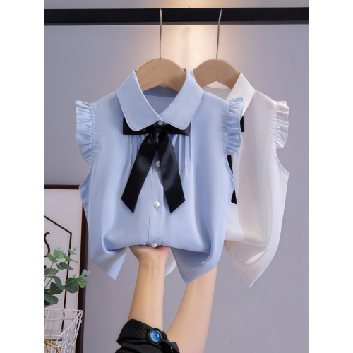 女童襯衫無袖2026新款夏裝背心雪紡上衣蝴蝶結薄款學院風襯衣大童 女童襯衫無袖2026新款夏裝背心雪紡上衣蝴蝶結薄款學院風襯衣大童