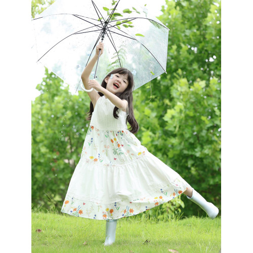 野柿童裝【伏羲夏花】女童法式無袖連衣裙氣質海邊度假碎花長裙