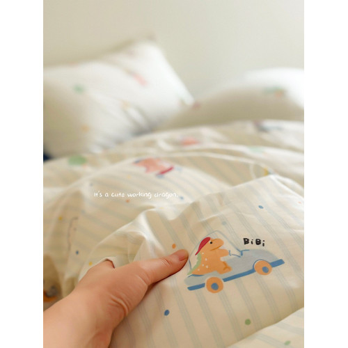 卡通小恐龍簡約條紋全棉純棉被套單件1.5m床上四件套宿舍被罩兒童