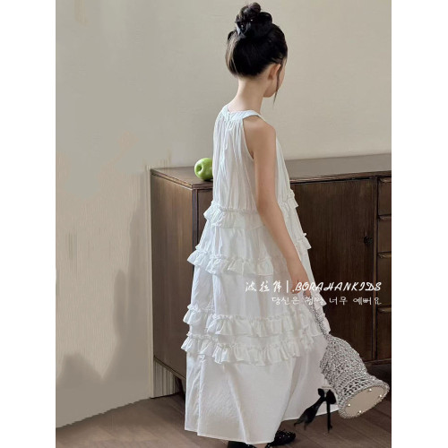 波拉韓女童連衣裙2025新款兒童夏季裙子中大童洋氣背心裙仙氣長裙