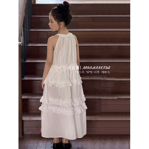 波拉韓女童連衣裙2025新款兒童夏季裙子中大童洋氣背心裙仙氣長裙