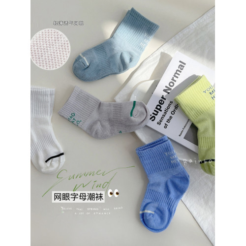 韓版專櫃兒童襪子春夏薄款男女童字母無骨網眼襪中大童防臭中筒襪