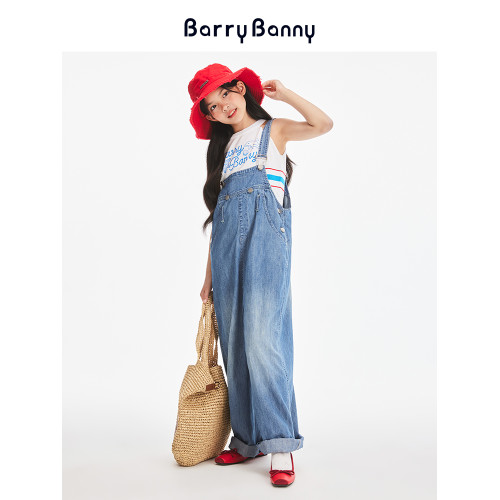 BarryBanny女童純棉背帶褲2025夏季新款中大童兒童百搭牛仔連體褲
