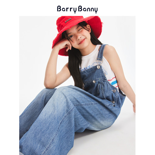 BarryBanny女童純棉背帶褲2025夏季新款中大童兒童百搭牛仔連體褲