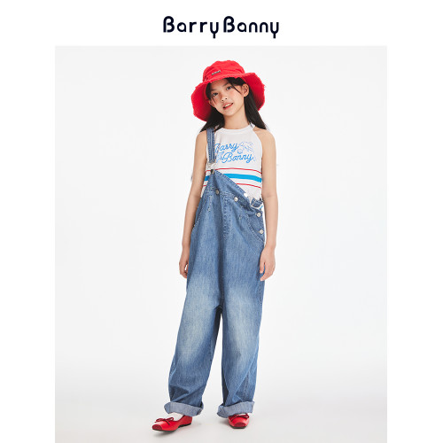 BarryBanny女童純棉背帶褲2025夏季新款中大童兒童百搭牛仔連體褲