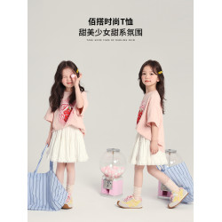 布丁哈魯童裝夏裝女童洋氣短袖2026夏季兒童純棉百搭甜美草莓T恤