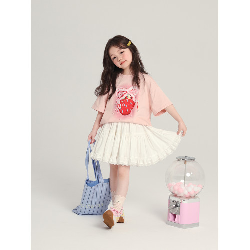 布丁哈魯童裝夏裝女童洋氣短袖2026夏季兒童純棉百搭甜美草莓T恤