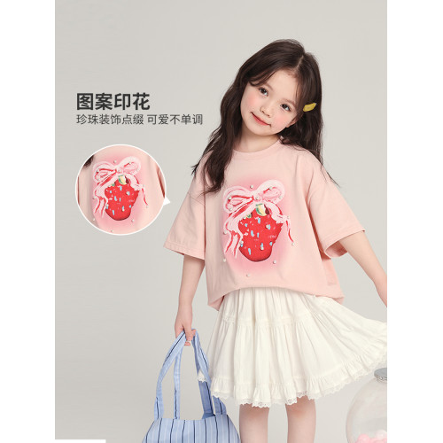 布丁哈魯童裝夏裝女童洋氣短袖2026夏季兒童純棉百搭甜美草莓T恤