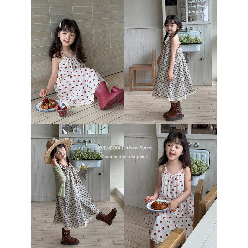 柒號童倉女大童韓版洋氣碎花吊帶裙夏裝新款女童田園風波點連衣裙