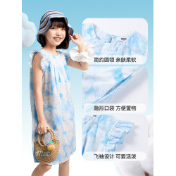 安奈兒童裝女童連衣裙2025夏新款清新純棉透氣印花碎花甜美裙子