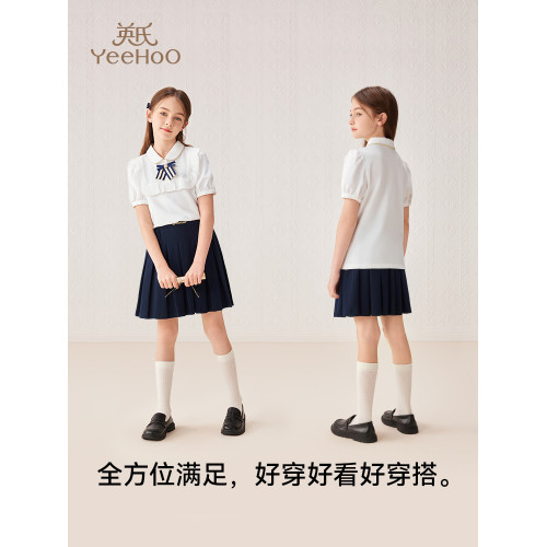 [涼感抑菌]英氏女童短袖t恤2025夏季兒童polo衫純棉娃娃領上衣潮