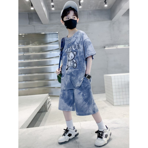 新款男童夏季短袖運動套裝兒童裝酷帥時髦潮帥氣紥染暴力熊套裝