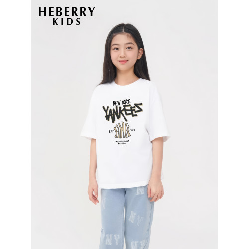 英國HEBERRY KIDS男童短袖T恤純棉2025新款中大童圓領百搭上衣夏