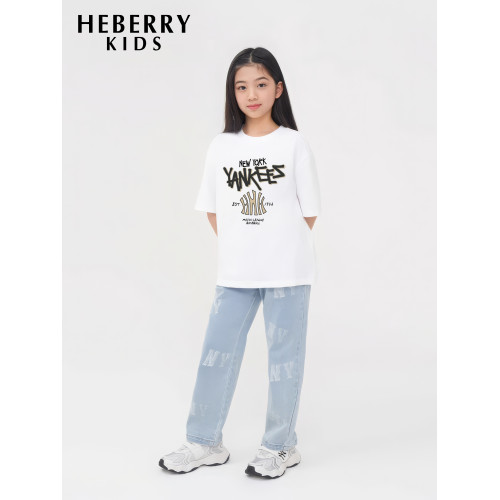 英國HEBERRY KIDS男童短袖T恤純棉2025新款中大童圓領百搭上衣夏