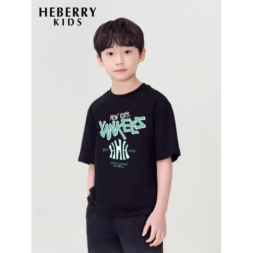 英國HEBERRY KIDS男童短袖T恤純棉2025新款中大童圓領百搭上衣夏