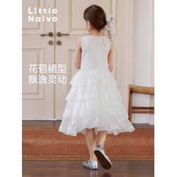 Little Naive女童連衣裙夏季新款公主蛋糕裙子兒童涼感彈力背心裙