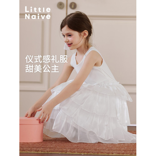 Little Naive女童連衣裙夏季新款公主蛋糕裙子兒童涼感彈力背心裙