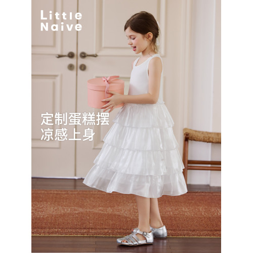 Little Naive女童連衣裙夏季新款公主蛋糕裙子兒童涼感彈力背心裙
