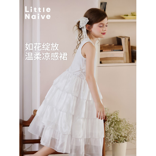 Little Naive女童連衣裙夏季新款公主蛋糕裙子兒童涼感彈力背心裙