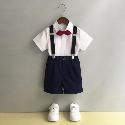 男童禮服男孩幼兒園大合唱演出服短袖背帶褲套裝英倫風春夏小