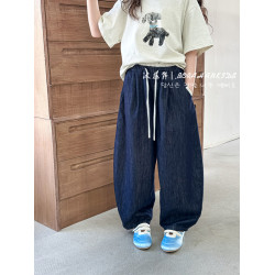波拉韓女童牛仔褲夏季2025新款兒童韓系褲子中大童寬松老爹褲長褲