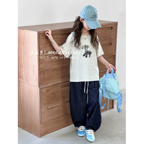 波拉韓女童牛仔褲夏季2025新款兒童韓系褲子中大童寬松老爹褲長褲