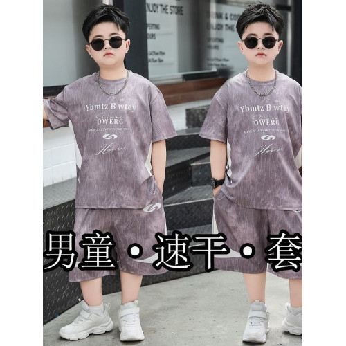 安哼安哼胖童裝男童加肥加大碼夏裝冰絲速乾套裝中大童胖男孩子運