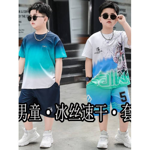 安哼安哼胖童裝男童加肥加大碼夏裝冰絲速乾套裝中大童胖男孩子運