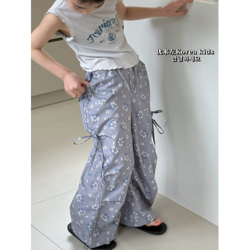 女童碎花褲2025新款洋氣兒童夏裝休閒褲女孩寬松直筒褲蝴蝶結褲子