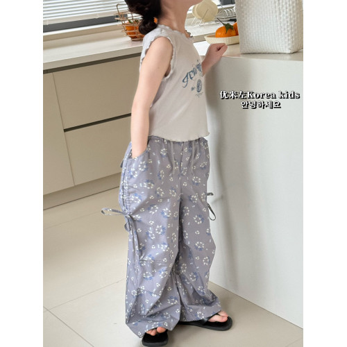 女童碎花褲2025新款洋氣兒童夏裝休閒褲女孩寬松直筒褲蝴蝶結褲子