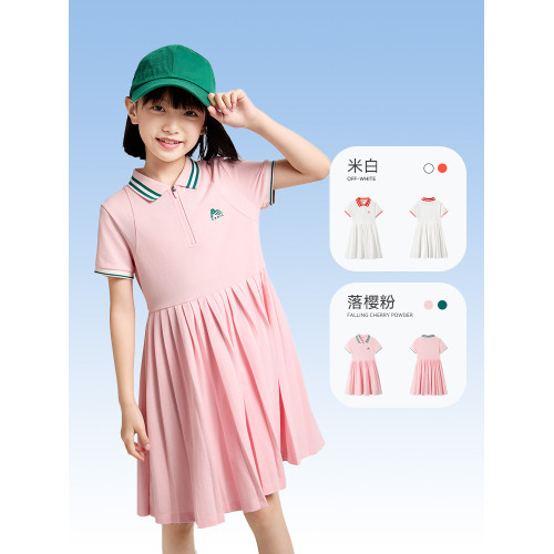 安奈兒童裝女童短袖連衣裙2025夏新款運動學院風透氣A字polo裙子