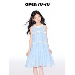 【粉絲廻餽】opennunu女童法式蝴蝶結仙女裙夏季中大童無袖連衣裙