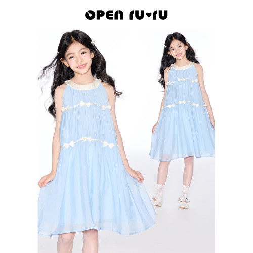 【粉絲廻餽】opennunu女童法式蝴蝶結仙女裙夏季中大童無袖連衣裙