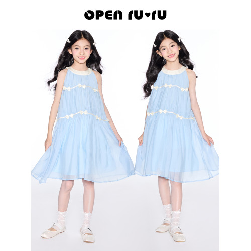 【粉絲廻餽】opennunu女童法式蝴蝶結仙女裙夏季中大童無袖連衣裙