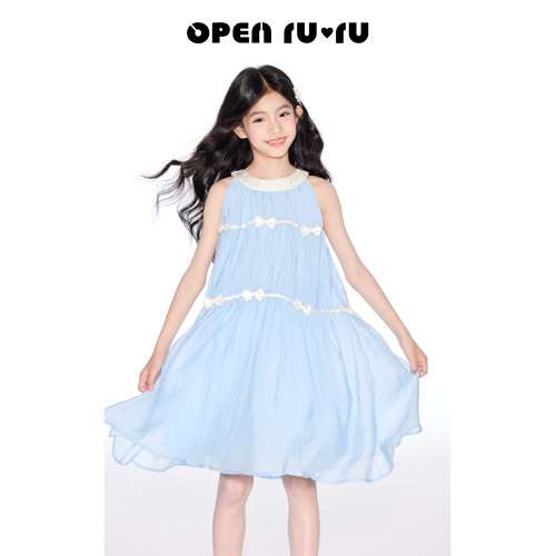 【粉絲廻餽】opennunu女童法式蝴蝶結仙女裙夏季中大童無袖連衣裙