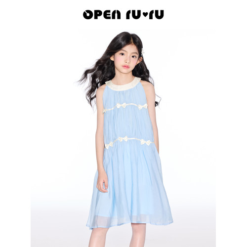 【粉絲廻餽】opennunu女童法式蝴蝶結仙女裙夏季中大童無袖連衣裙