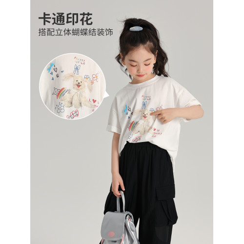 布丁哈魯夏裝女童夏季打底衫2025新款兒童卡通圓領短袖T恤
