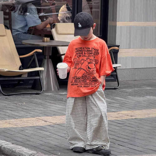 兒童褲子2025夏款男童格子寬松濶腿褲中童薄款長褲輕薄防蚊褲韓版