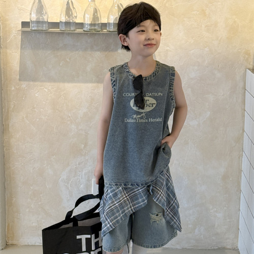 兒童背心2025新款男孩帥氣百搭夏裝男童韓版薄款洋氣無袖牛仔上衣