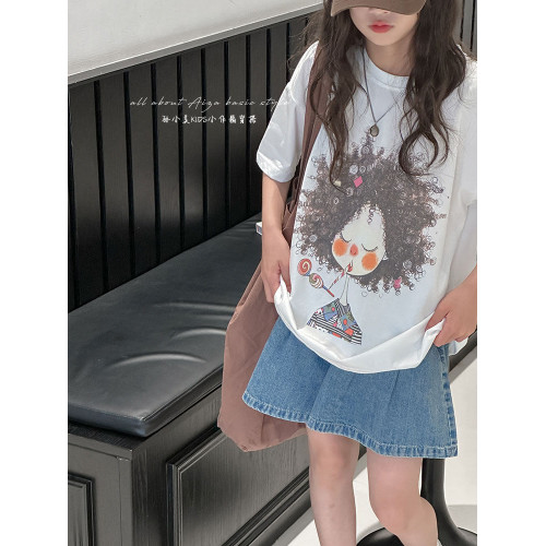 韓國童裝女童夏季短袖T恤2025新款兒童寬鬆上衣女大童洋氣半袖潮t