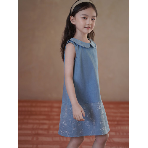 哈齒童裝夏季新款兒童復古牛仔裙女童娃娃裙甜美可愛背心裙中大童