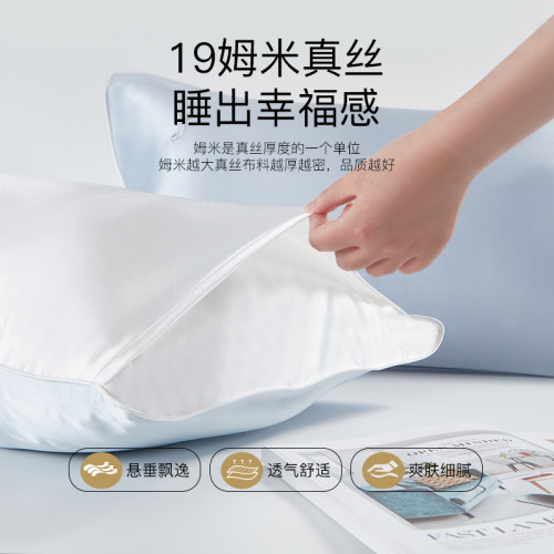 19姆真絲枕套純色繽紛夏絲綢綉花單人AB版桑蠶絲枕套加厚枕頭套