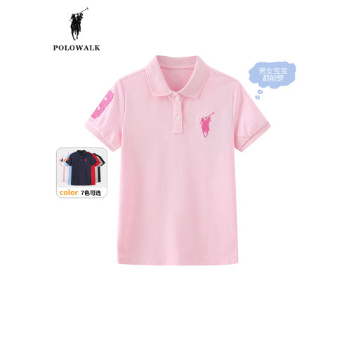 POLOWALK童裝女童短袖POLO衫夏季新款保羅兒童運動風翻領t恤上衣
