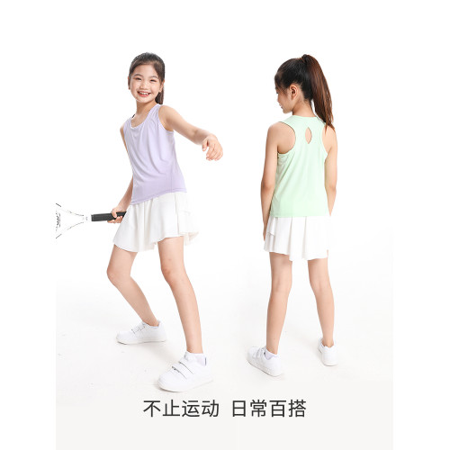 萌格格女童背心短袖無袖網眼速乾運動透氣夏季涼感網球服2025新款
