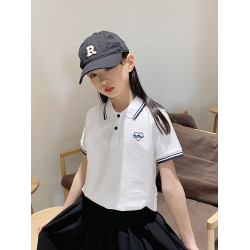 兒童POLO衫女童夏裝短袖t恤純棉童裝學院風有領T恤衫上衣2025新款
