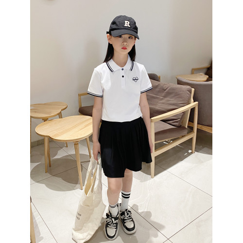 兒童POLO衫女童夏裝短袖t恤純棉童裝學院風有領T恤衫上衣2025新款