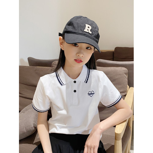 兒童POLO衫女童夏裝短袖t恤純棉童裝學院風有領T恤衫上衣2025新款