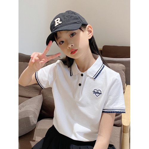 兒童POLO衫女童夏裝短袖t恤純棉童裝學院風有領T恤衫上衣2025新款
