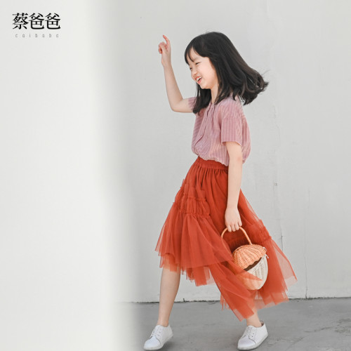 蔡爸爸原創童裝夏裝洋氣女童半身網紗裙不規則三層A字裙子793+801