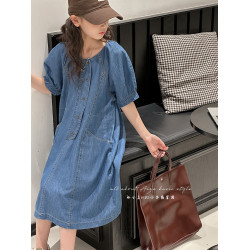 韓國童裝女童牛仔連衣裙夏裝兒童短袖裙子2025新款中大童女孩夏季